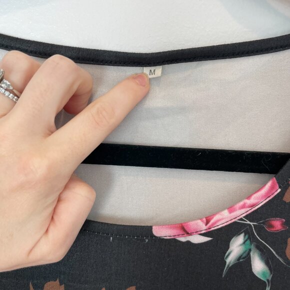 MATERNITY Black Floral Peplum Top - 3/4 sleeves - Picture 4 of 10